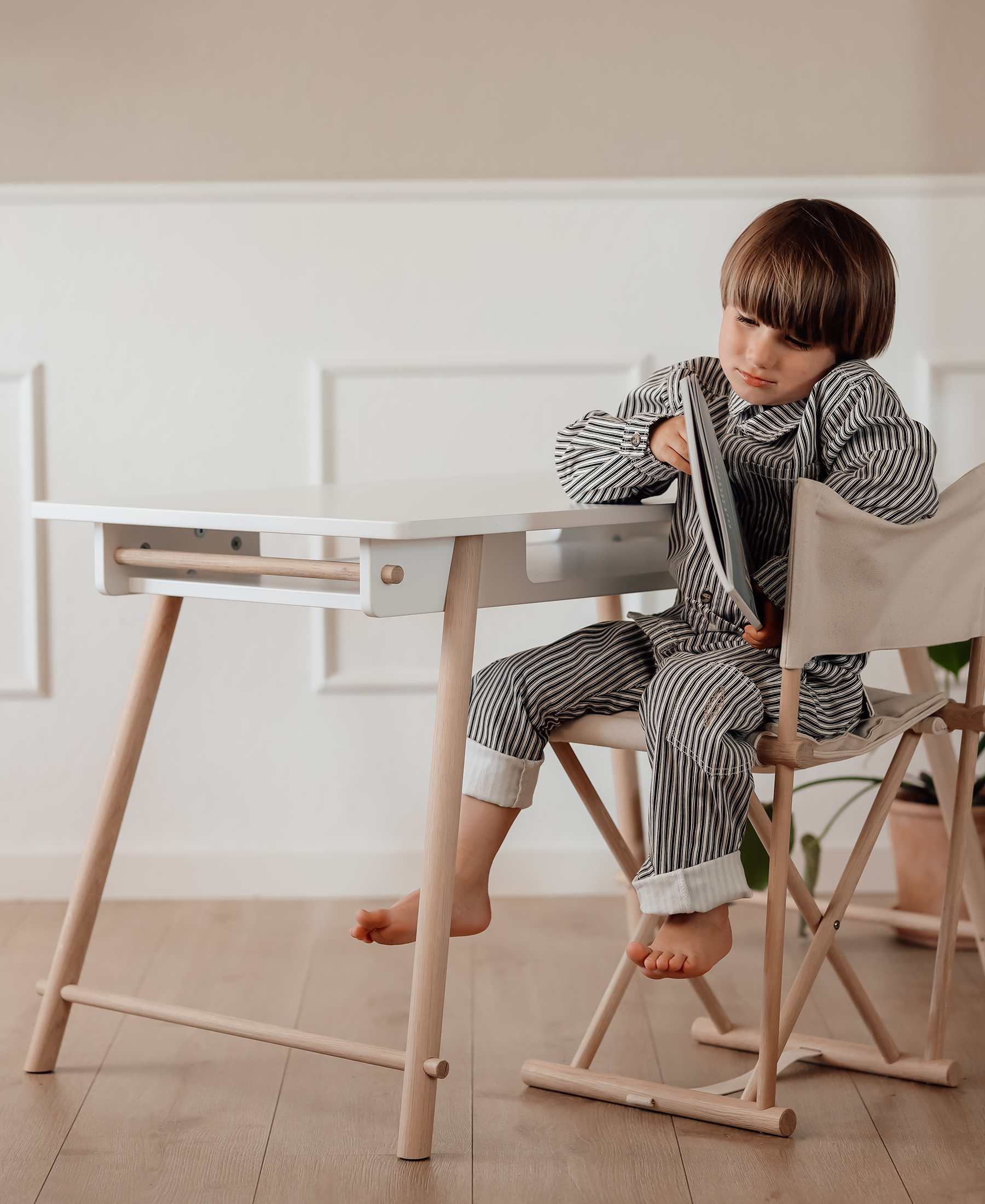 Camp junior skrivebord, justerbart, hvid/eg