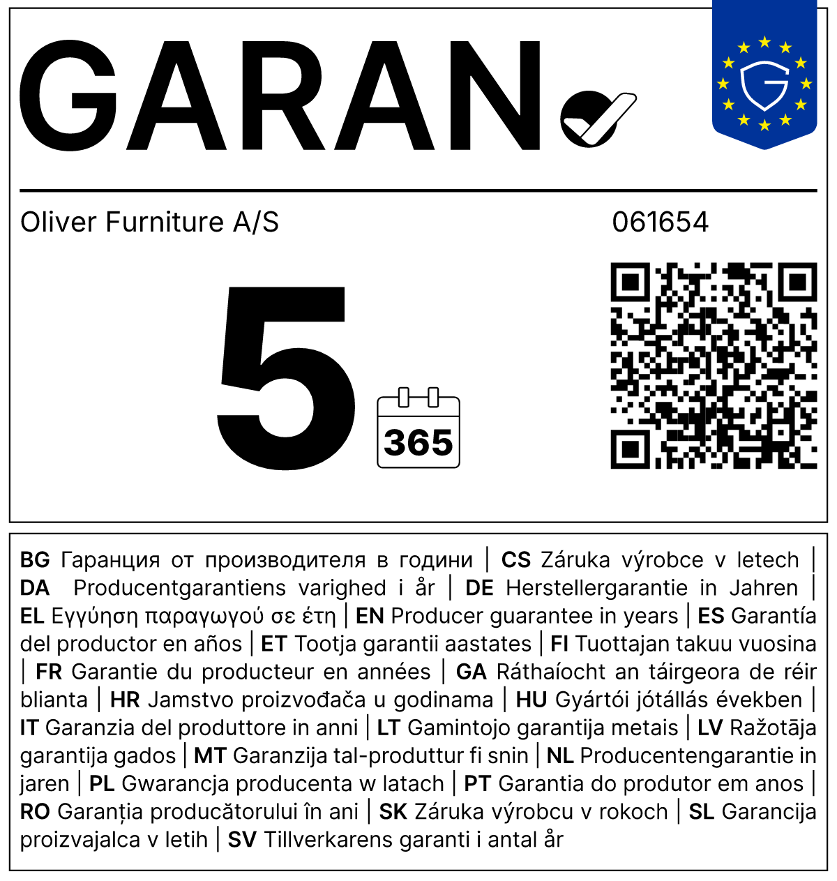 GARAN: 5 års producentgaranti for holdbarhed